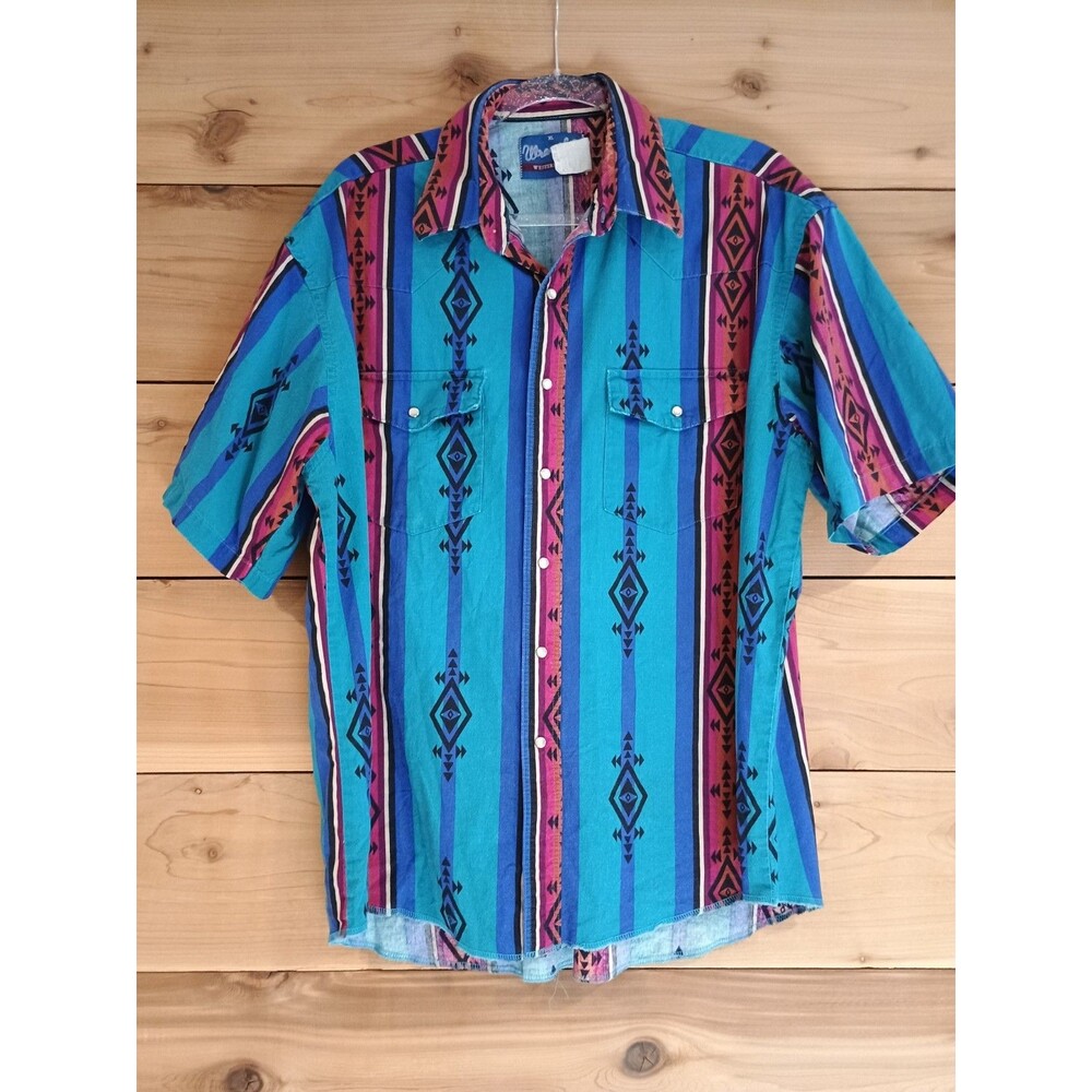 VTG 90’s Wrangler Brushpopper Pearl Snap Aztec Western Shirt XL
